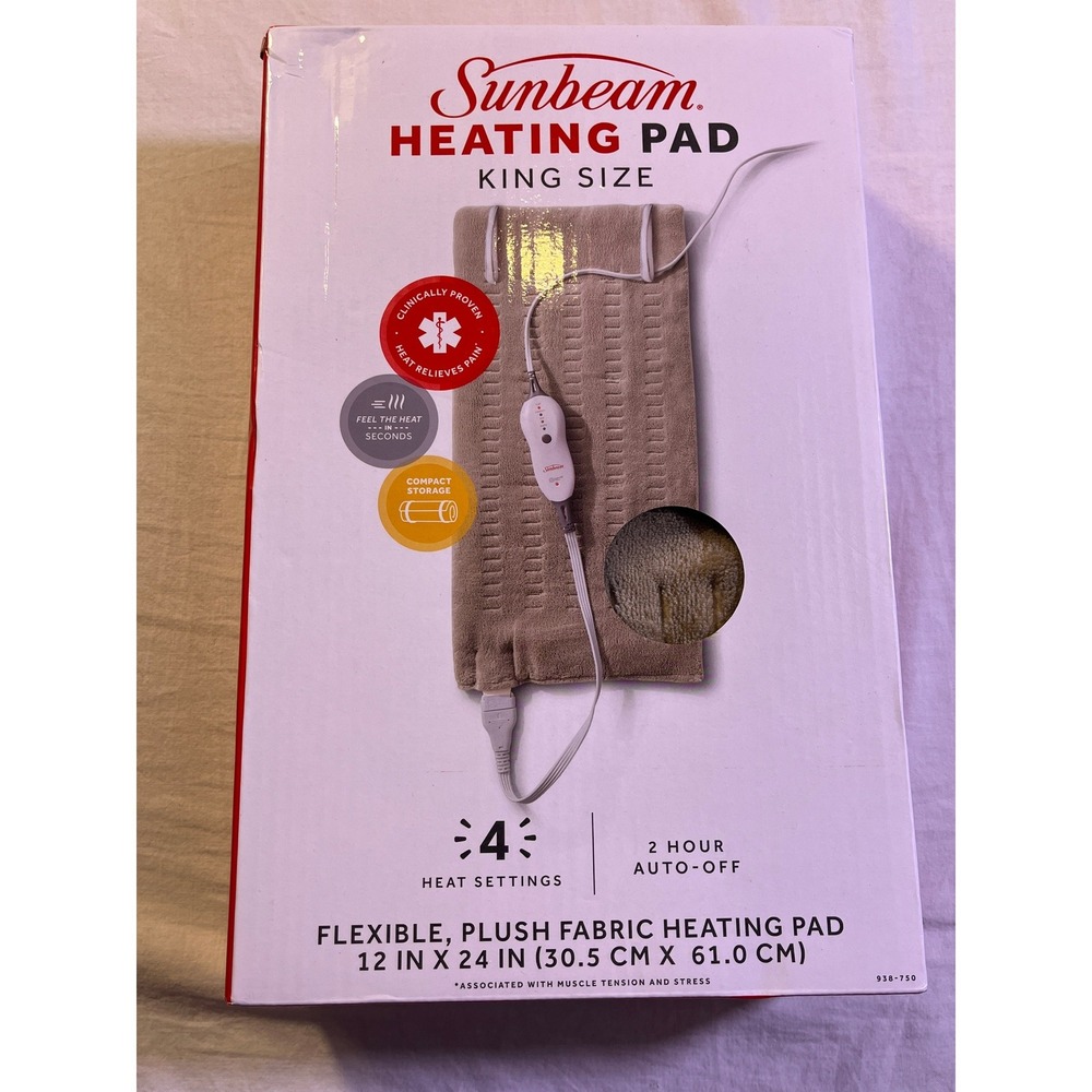 Sunbeam Heating Pad King Size‎ Tan NEW 4 Heat Settings 2 Hour Auto-Off